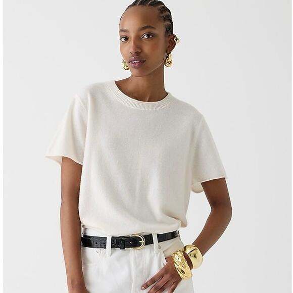 🛑SOLD🛑 J. Crew 100% Cashmere Relaxed T-Shirt Size XXL Milk Cream Top Sweater Old - Picture 1 of 12